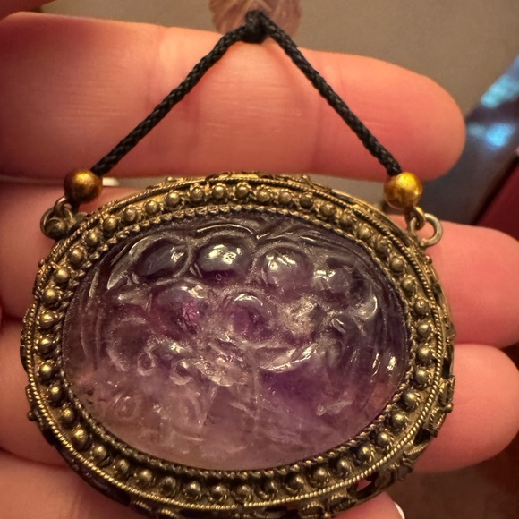 Antique Gold and Purple Amethyst Pendant Necklace - Picture 4 of 5